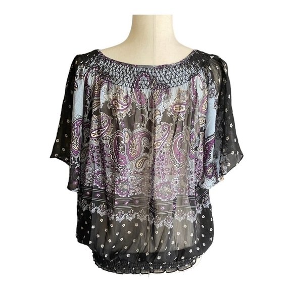 NWOT-TRAMP-SEMI SHEER PAISLEY PRINT TOP-SIZE LARGE - Picture 6 of 10